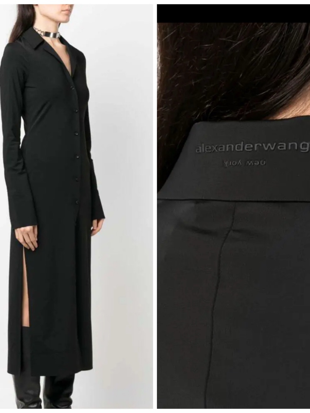 Alexander Wang Black Long-Sleeve Button Front Embossed Midi Shirtdress 2